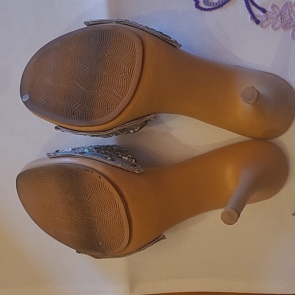 Joey Silver Sparkle Heels Size 6 Mules Stelettos Sequins - Picture 5 of 8
